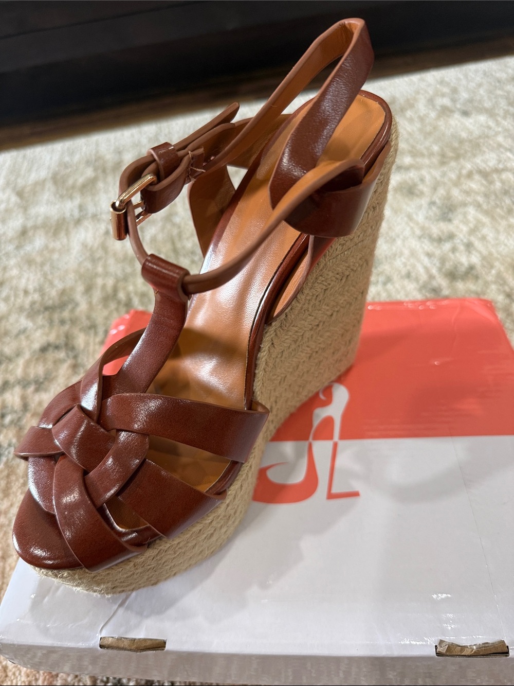 Amazon Brown Woven Leather Espadrille Platform Wedge